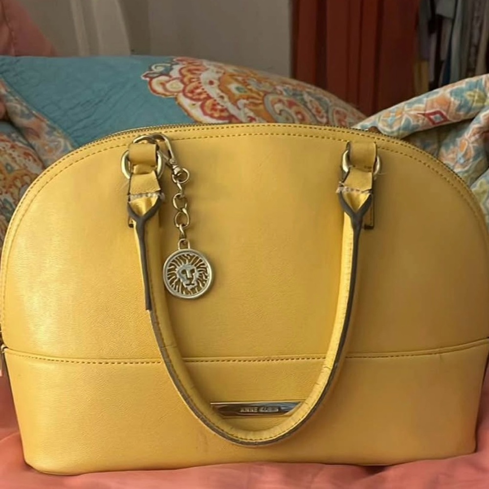 Anne Klein Yellow Satchel with Lion Charm